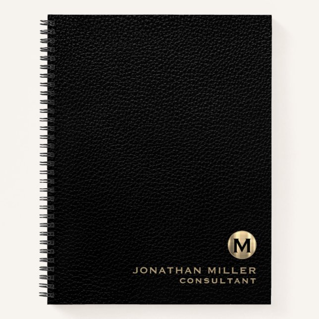 Carnet Monogramme en cuir noir professionnel (Devant)