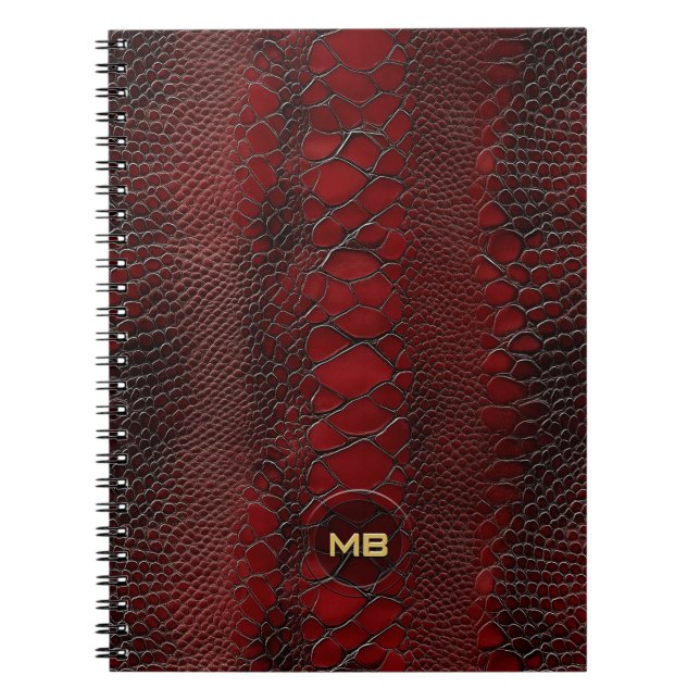 Carnet Monogramme en cuir rouge Snakeskin imprimé (Devant)