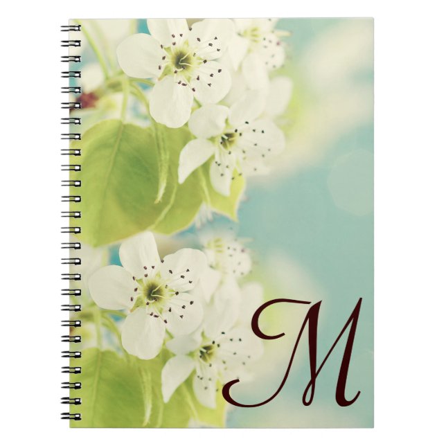 Carnet Monogramme en fleurs de cerisier blanc Note initia (Devant)