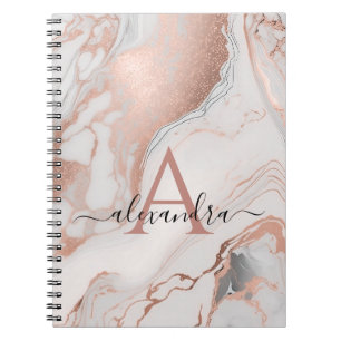 Carnet Monogramme en marbre doré rose sur mesure Initiale