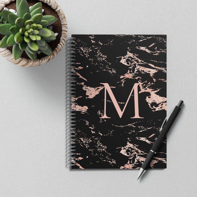Carnet Monogramme en marbre noir chic Rose Gold Foil (Créateur téléchargé)