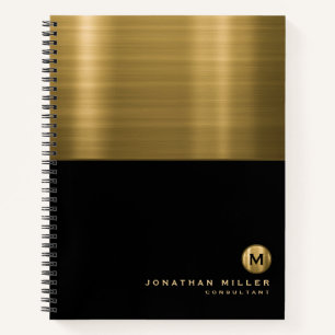 Carnet Monogramme en métal brossé noir de luxe