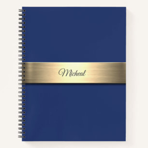 Carnet Monogramme en métal or bleu marine