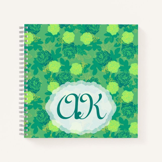 Carnet monogramme en or vert rose gras (Devant)