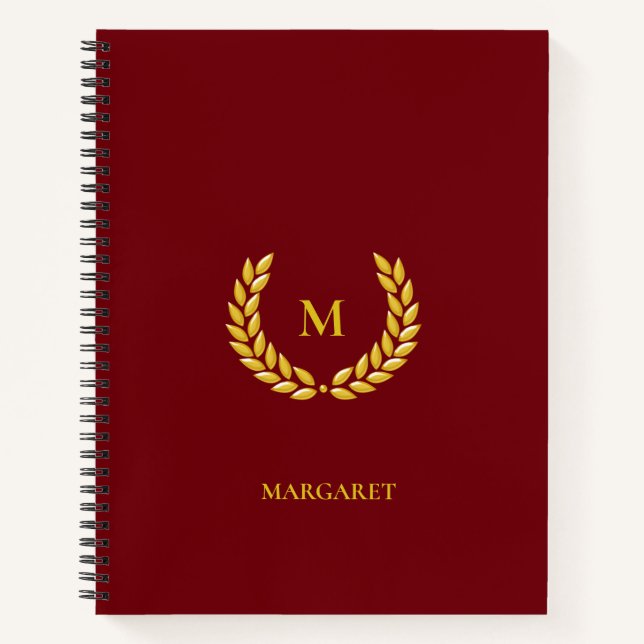 Carnet Monogramme et laurier sur marron (Devant)