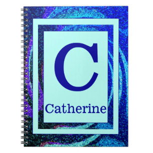 Carnet Monogramme et nom bleus de cadre de mosaïque