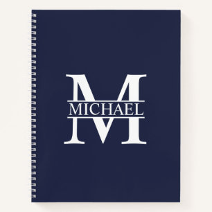 Carnet Monogramme et nom élégants personnalisés bleu mari