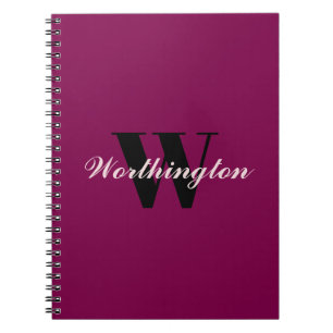 Carnet Monogramme et nom féminin rose rouge cerise