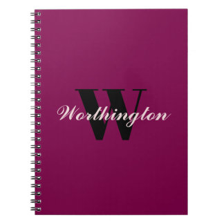 Carnet Monogramme et nom féminin rose rouge cerise