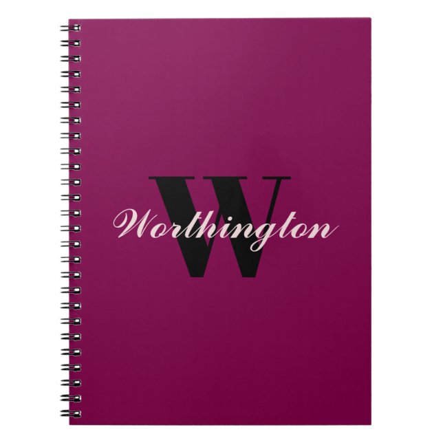 Carnet Monogramme et nom féminin rose rouge cerise (Devant)