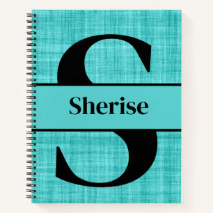 Carnet Monogramme et nom modifiables sur fond bleu
