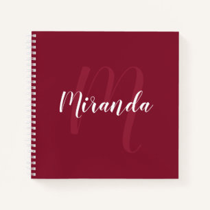 Carnet Monogramme et nom personnalisé moderne Bourgogne R