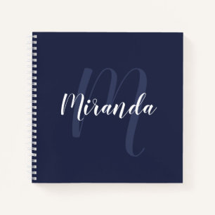 Carnet Monogramme et nom personnalisé moderne Navy Blue