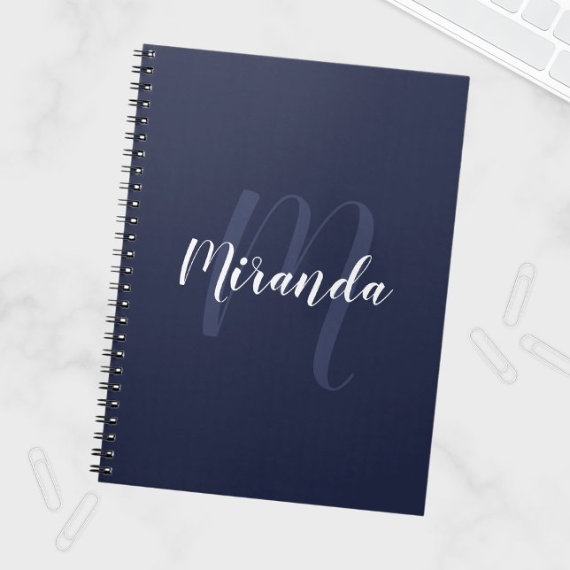Carnet Monogramme et nom personnalisé moderne Navy Blue (Créateur téléchargé)