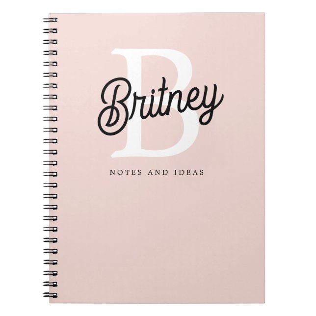 Carnet Monogramme et nom personnalisé moderne Pastel Pink (Devant)