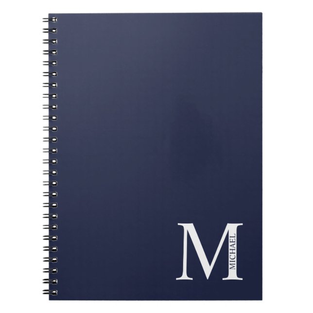 Carnet Monogramme et nom personnalisés bleu marine (Devant)