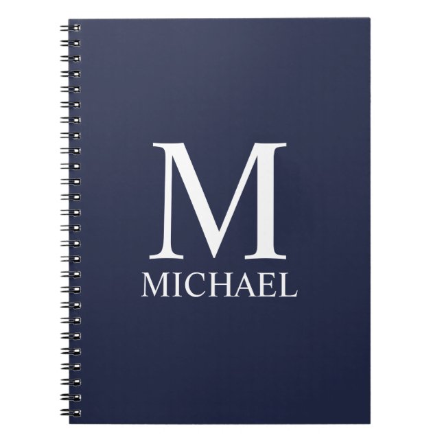 Carnet Monogramme et nom personnalisés bleu marine (Devant)