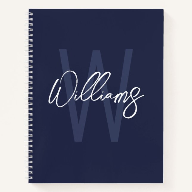 Carnet Monogramme et nom personnalisés de Navy Blue Scrip (Devant)