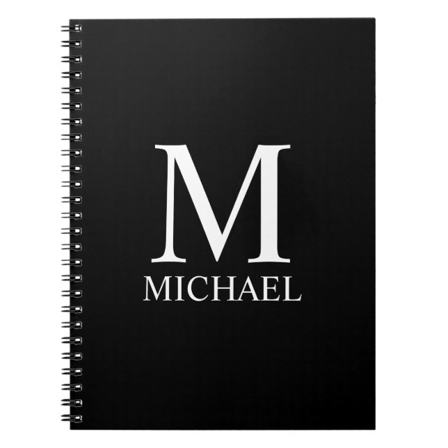 Carnet Monogramme et nom personnalisés en noir (Devant)