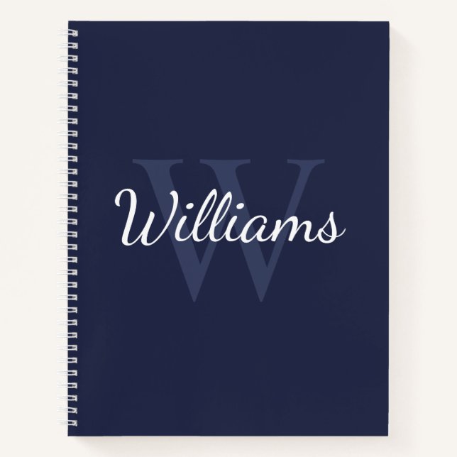Carnet Monogramme et nom personnalisés Marine Blue (Devant)