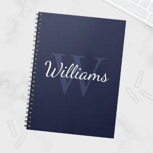 Carnet Monogramme et nom personnalisés Marine Blue
