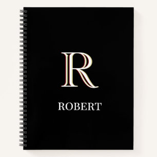 Carnet Monogramme et nom personnalisés noir et blanc