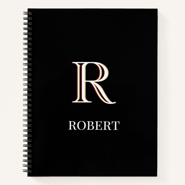 Carnet Monogramme et nom personnalisés noir et blanc (Devant)