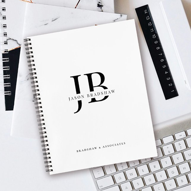 Carnet Monogramme et nom professionnel simple classique (Personalize with your initials, name and company name.)