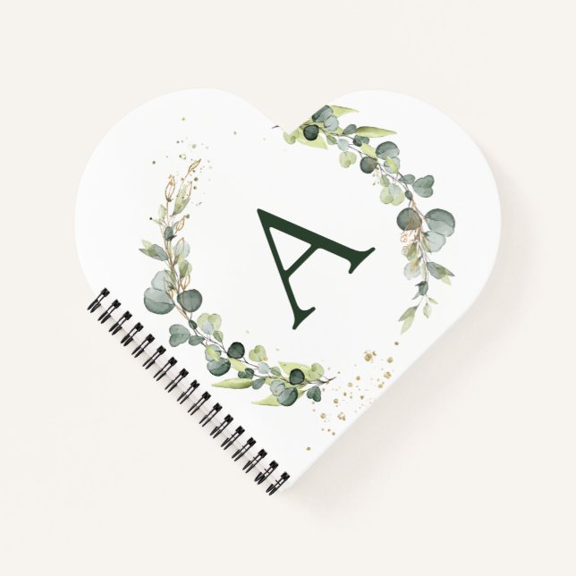 Carnet Monogramme Eucalyptus Vert Blanc Botanique (Devant)