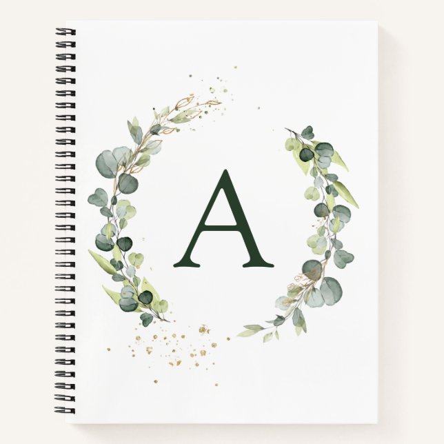 Carnet Monogramme Eucalyptus Vert Blanc Botanique (Devant)