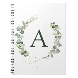 Carnet Monogramme Eucalyptus Vert Blanc Botanique