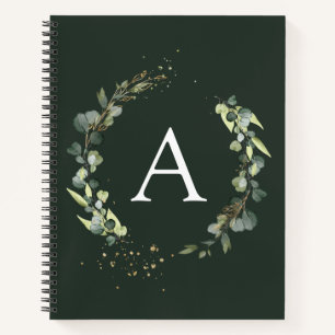 Carnet Monogramme Eucalyptus Vert Émeraude Botanique