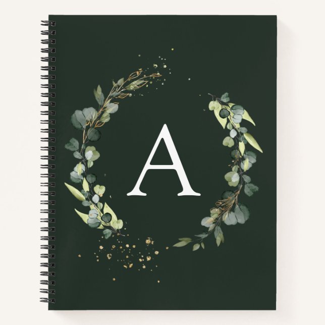 Carnet Monogramme Eucalyptus Vert Émeraude Botanique (Devant)