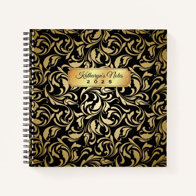 Carnet Monogramme Fancy Or Flourdissant Noir Luxe Plaque  (Devant)