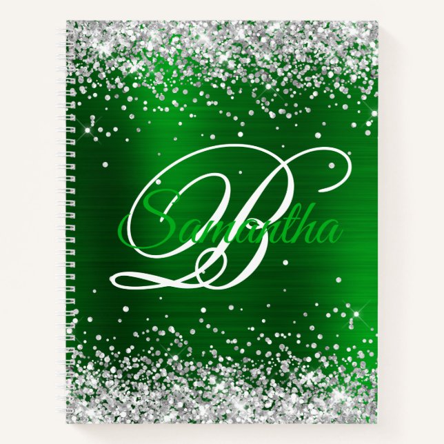 Carnet Monogramme fantaisie en papier d'aluminium vert ém (Devant)