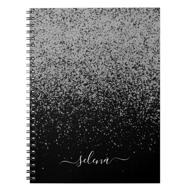 Carnet Monogramme Féminin Pailleté Argent Noir (Devant)