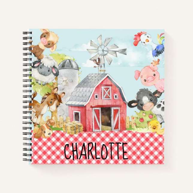Carnet Monogramme Ferme Barnyard Animaux Enfants (Devant)