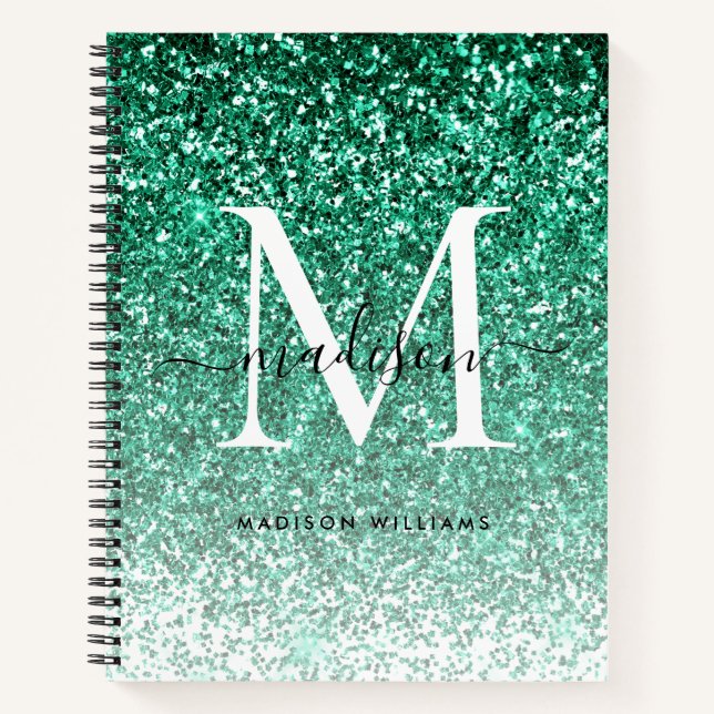 Carnet Monogramme Fille moderne Turquoise Parties scintil (Devant)