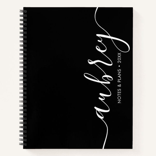 Carnet Monogramme fillette calligraphie noir (Devant)