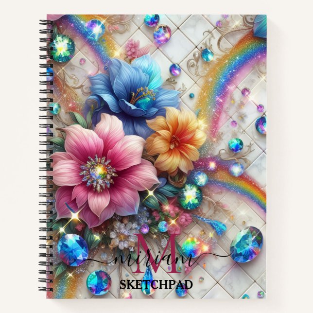 Carnet Monogramme Fleur Fleur de Floraison Arc-en-ciel Fé (Devant)
