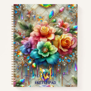 Carnet Monogramme Fleur Fleurs Floral Arc-en-ciel Féminin
