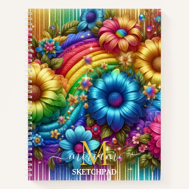 Carnet Monogramme Fleur Floral Arc-en-ciel Féminin (Devant)