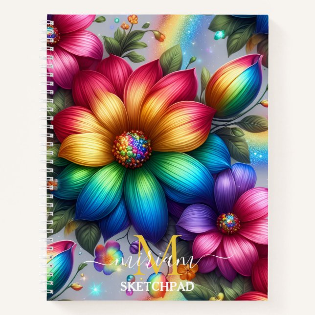 Carnet Monogramme Fleur Floral Arc-en-ciel Féminin (Devant)