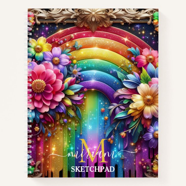 Carnet Monogramme Fleur Floral Arc-en-ciel Féminin (Devant)