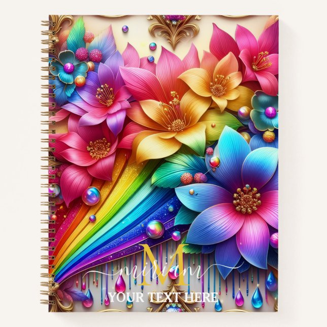 Carnet Monogramme Fleur Floral Arc-en-ciel Féminin (Devant)