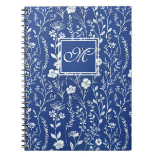 Carnet Monogramme Fleur sauvage bleu et blanc