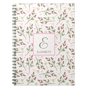 Carnet Monogramme Fleur sauvage rose et vert à longue tig