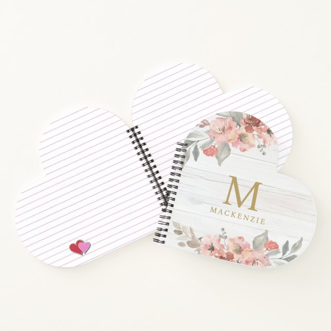 Carnet Monogramme Floral Aquarelle Rose Bois Rustique (Intérieur)