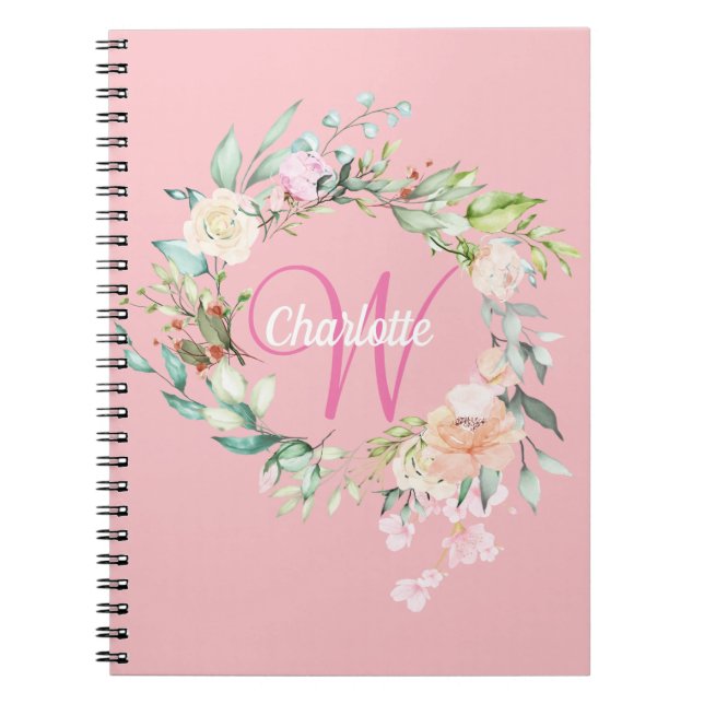 Carnet Monogramme floral de roses jolies roses (Devant)