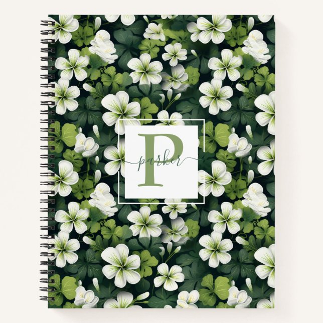 Carnet Monogramme floral de trèfle (Devant)